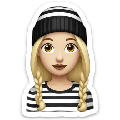 blonde woman in black beanie hat, black eye mask and striped shirt sticker