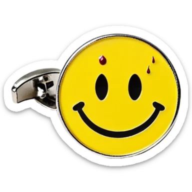 Yellow smiley face pin with a small blood splatter from Watchmen comic book sticker