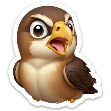 Cinematic Cute Yawning Falcon Portrait Emoji, Head tilted slightly with a dramatic, wide-open yawn, showcasing a streamlined, powerful form with a softly drooping beak and sleepy, half-closed eyes, Simplified yet irresistibly adorable features, highly detailed, glowing with a soft, cozy glow, high shine, relaxed yet expressive, stylized with a dash of whimsical aerial charm, soft glowing outline, capturing the essence of a drowsy yet affectionate falcon that appears ready to stretch out for a nap! sticker