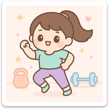 Asian woman doing a routine workout, energetic, fitness attire, gym background sticker
