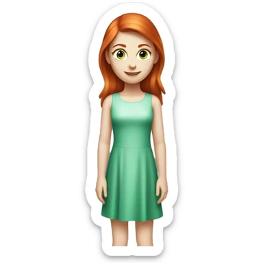 girl with straight red hair and light blue eyes, white skin in a green shiny dress sticker