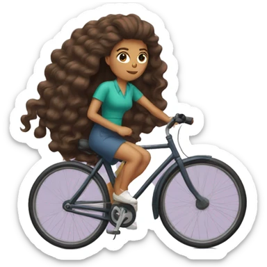 mujer con el pelo rizado montada en una bicicleta sticker