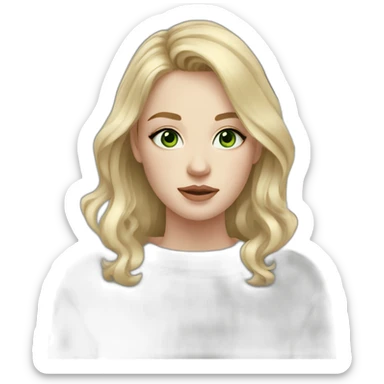 medium blonde girl with eyeliner, green eyes, pale skin and a grey sweater sticker