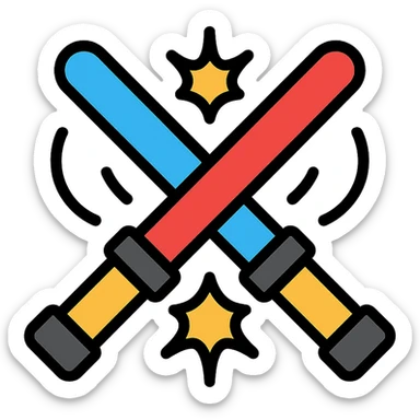 two lightsabers, one blue and one red, clashing with motion lines and sparks sticker