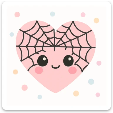 realistic gothic heart with a black spiderweb, kawaii style sticker