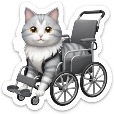 grey and white cat in a pet wheelchair sticker