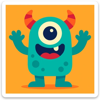 cartoon monster with one eye, vibrant colors, playful style sticker