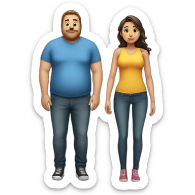 fat guy tight shirt and skinny girl sticker