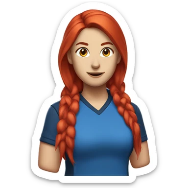 a female esports coach with red hair and blue shirt.  sticker