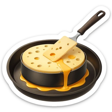Emoji of raclette cheese being scraped with a metal spatula, melted cheese flowing, warm golden colors, modern emoji style, clean outlines, transparent background sticker