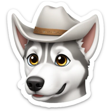 Gray Siberian Husky with blue eyes wearing a cowboy hat sticker