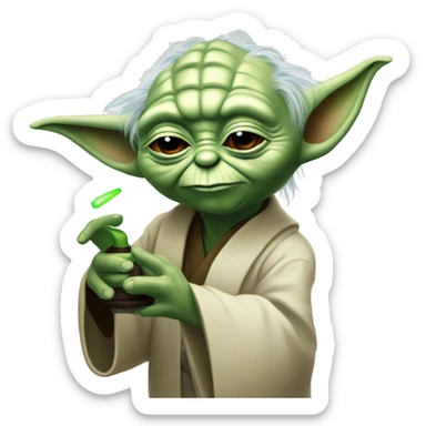 Yoda playing a bop it sticker
