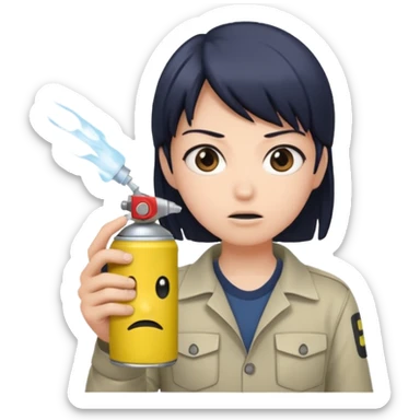 Anime character using a can of raid bug spray looking disgusted sticker