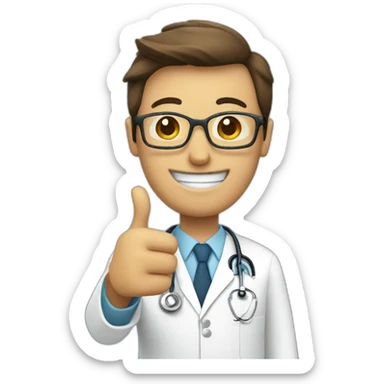 A doctor giving 2 thumbs up sticker