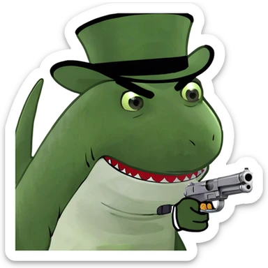 Shark with a top hat en a gun sticker