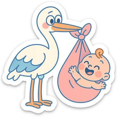 pastel toon style stork with baby sticker