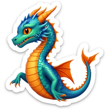 Blue and green sea Dragon with a firey orange tom cat sticker