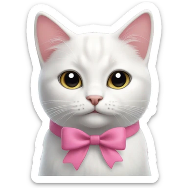 Cute white cat with pink bow and black whiskers  sticker