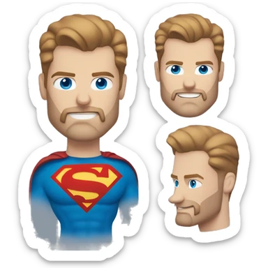 White superman, redish hair, blue eyes, redish brownish facial hair sticker