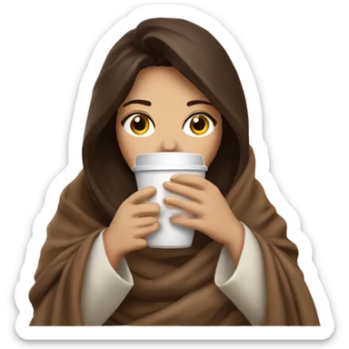 Brunette Drinking coffee wrapped in blanket sticker