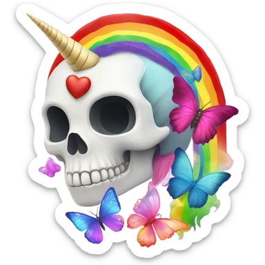Skull and rainbow butterflies unicorn and a heart sticker