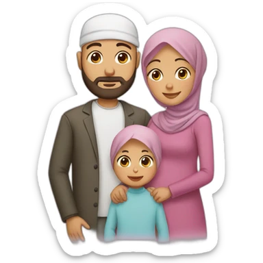 Muslim family with bearded and bald father , mother wearing hijab, two boys and a new born daughter sticker