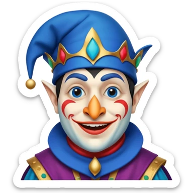 crazy funny colorful real penguin jolly joker, medieval, vintage, court jester, mac os icon, blue color sticker