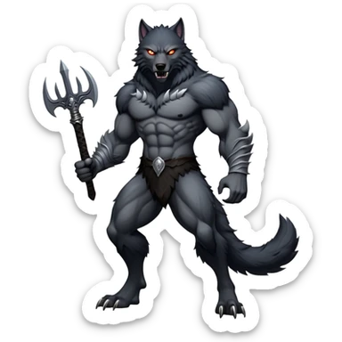 cinematic-noble-fierce-werewolf-full body-emoji, poised-and-imposing, with a tall, slender yet muscular frame inspired by the brutal, imposing shape of the beast from Berserk, fur rippling in shades of midnight black and silver, eyes glowing with an intense, primal ferocity, reflecting the untamed power of the wild moonlit night; rendered with realism sticker