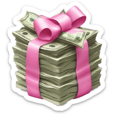 Stack of money tied in pink bow  sticker