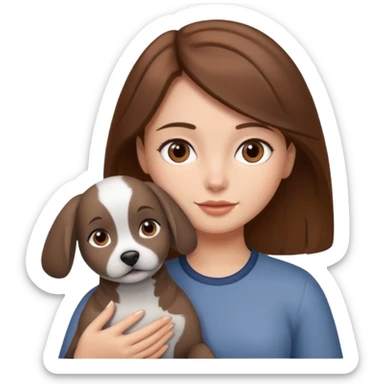 Brown hair girl holding a gray dog sticker