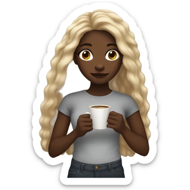 Black girl holding cup of coffee with long hair sticker