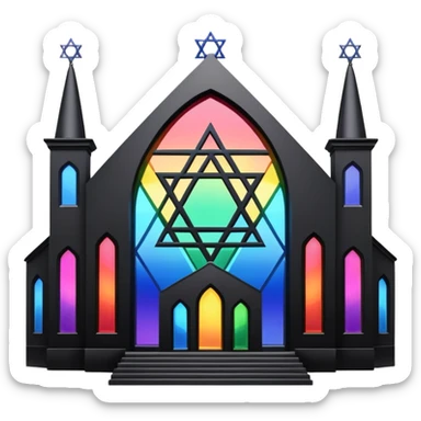 jewish synagogue temple in dark goth aesthetic style with black building and rainbow tint glass windows and star of david sticker
