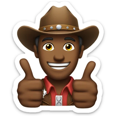 cowboy with a thumbs up sticker
