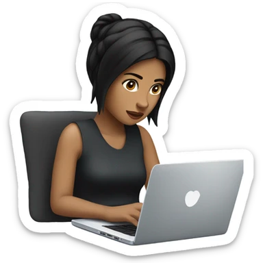 girl profile with laptop  with black hair sticker