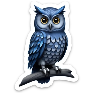 Beautiful magical gothic style, ultra detailed owl in shades of blues, grays. Sitting among tall dark night style forest trees  sticker