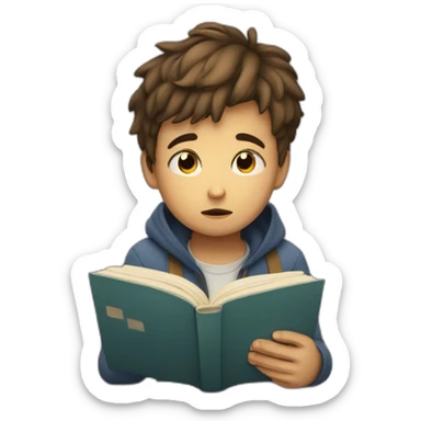 a boy trying to read a book but he is sad sticker
