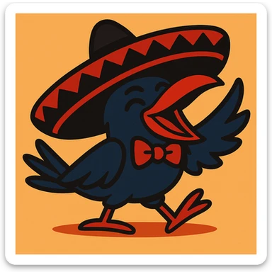 Change the sombrero to black and red, keep the cartoon festive look. sticker