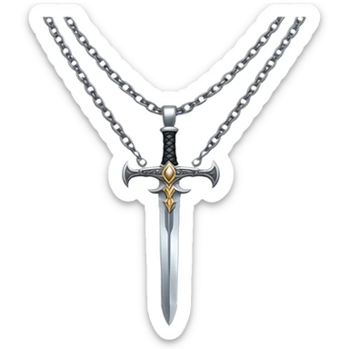 double silver chain necklace with sword on bottom chain sticker