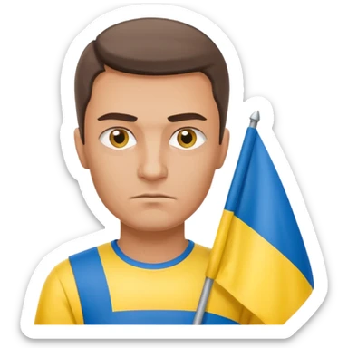 photorealistic Ukrainian man with the flag of Ukraine sticker