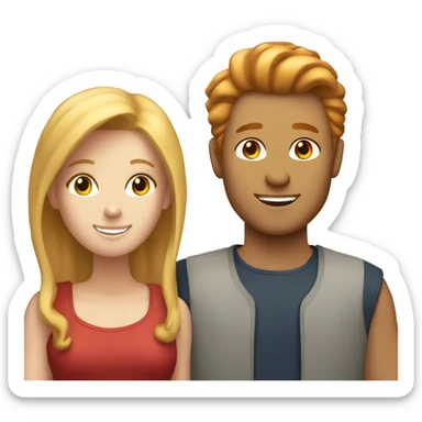 A red-haired girl and blonde-haired man loves  sticker