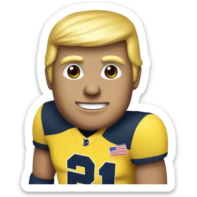 Trump wearing a Michigan wolverines jersey sticker