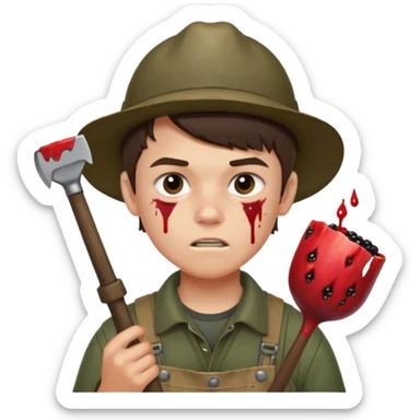 13 y/o Brian robeson at the beginning of Hatchet
determined, has hatchet, self-reliant, observant survivalist, berry juice on mouth, bug bites on face, white boy sticker
