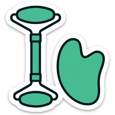 jade and guasha set, elegant and minimal style, lineal color icon with black outlines sticker