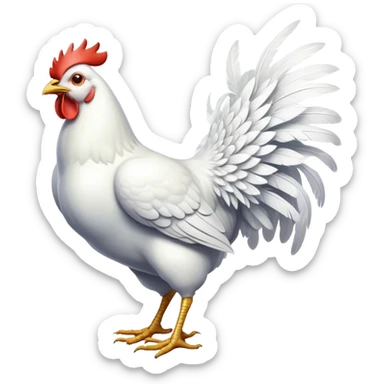 cinematic-[white chicken]-realistic-full-body-perched-emoji,-wings-tucked-neatly,-head-tilted-dramatically,-sleek-[white]-feathers,-simplified-yet-realistic-focused-features,-highly-detailed,-glowing-with-an-almost-sarcastic-glow sticker