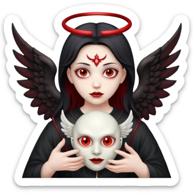a demon taking the angel maask of his face sticker