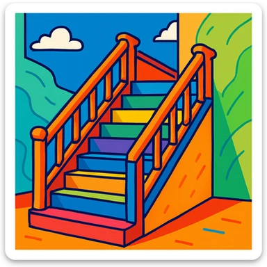 stairs, vibrant toon style, colorful, lively, cartoonish sticker