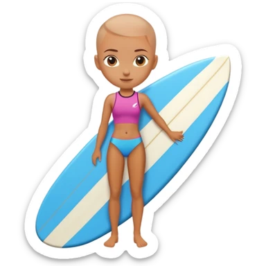 Shaved head girl with surfboard  sticker