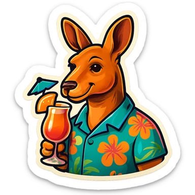 Kangaroo with Hawaii shirt and coctail sticker
