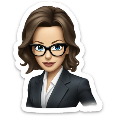 Realistic classy photo Kate Beckinsale blue eyes wearing glasses in a business meeting high fashion  sticker