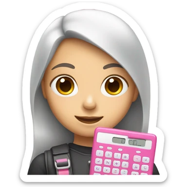 Girl holding one pink calculator sticker